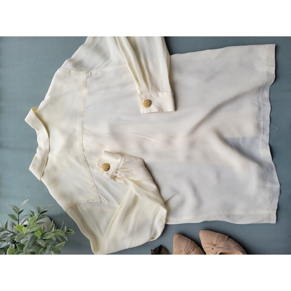 Vintage DIVIDENDS cream gold button long sleeve panel button front blouse - Picture 3 of 4